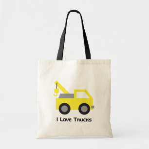 Bolsa Tote Eu amo caminhões, veículo amarelo fofo para crianç