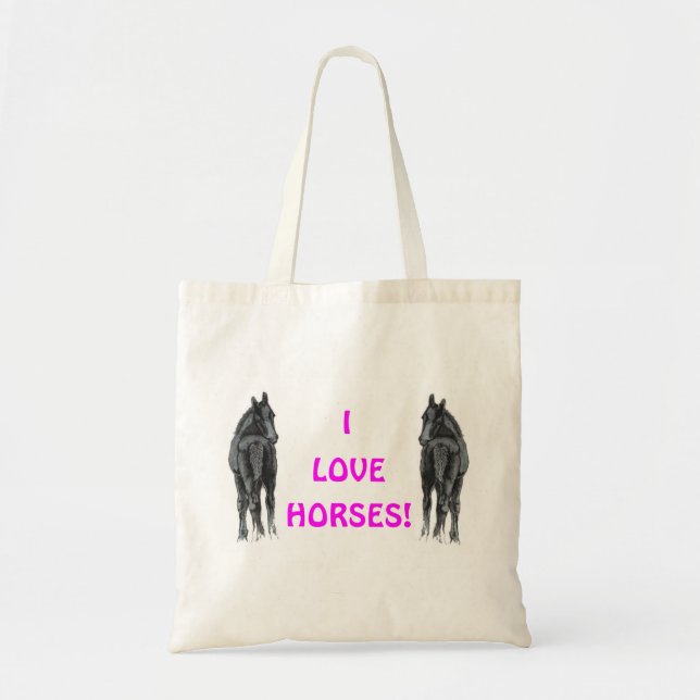 Bolsa Tote Eu amo cavalos! Saco de livro (Frente)