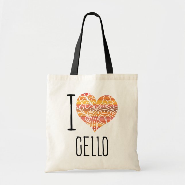 Bolsa Tote Eu Amo Cello Orange Mandala Heart (Frente)