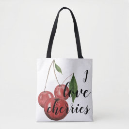 Bolsa Tote Eu Amo Cerejas Aquarela Monograma Pintada à Mão