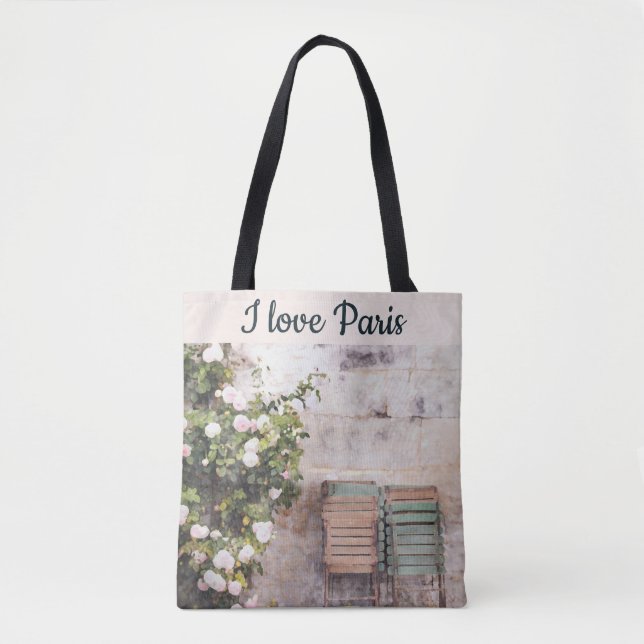 Bolsa Tote Eu Amo Flores de Cena da Rua Paris (Frente)