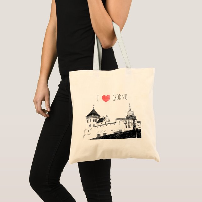 Bolsa Tote Eu Amo Grodno Belarus Architecture Sketch Castle (Frente (produto))