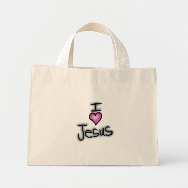 Bolsa Tote Eu Amo Jesus Com Coração Rosa (Frente)