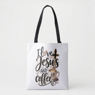 Bolsa Tote Eu amo Jesus e café