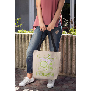 Bolsa Tote Eu Amo Maçãs - Design da Caixa de Sumo Kawaii