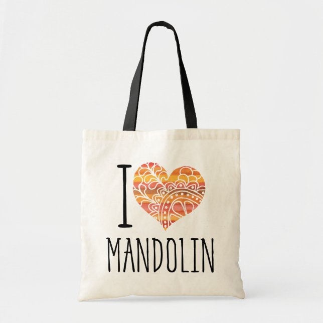 Bolsa Tote Eu Amo Mandolin Orange Mandala Heart (Frente)
