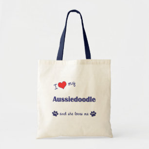 Bolsa Tote Eu amo meu Aussiedoodle (o cão fêmea)
