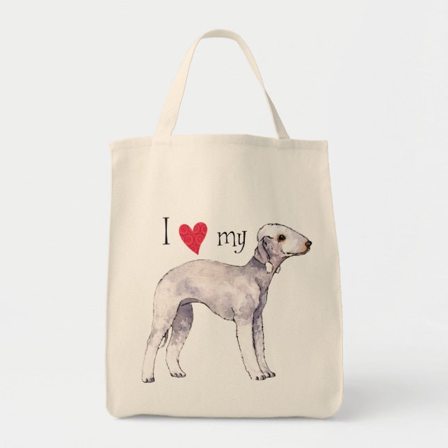 Bolsa Tote Eu amo meu Bedlington Terrier (Frente)