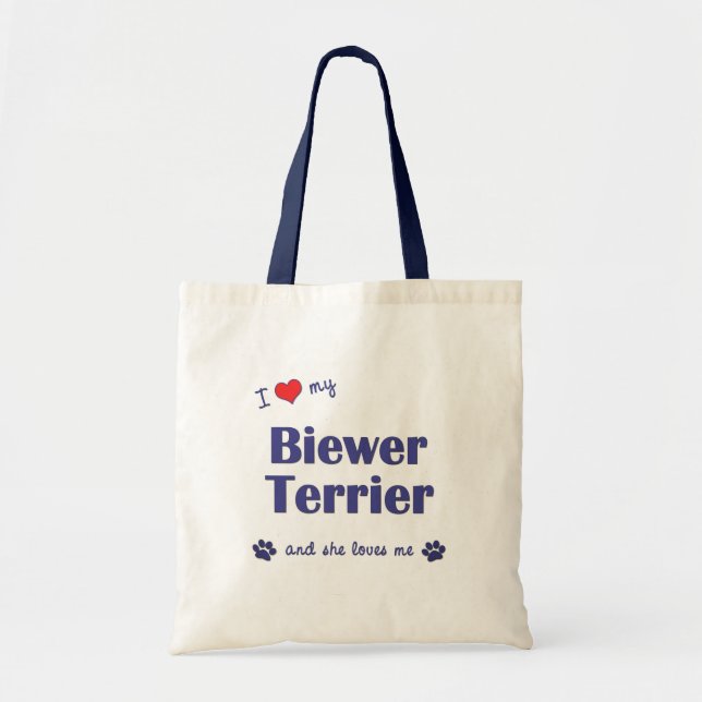 Bolsa Tote Eu amo meu Biewer Terrier (o cão fêmea) (Frente)