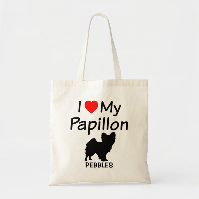 Bolsa Tote Eu Amo Meu Cachorro De Papillon (Frente)