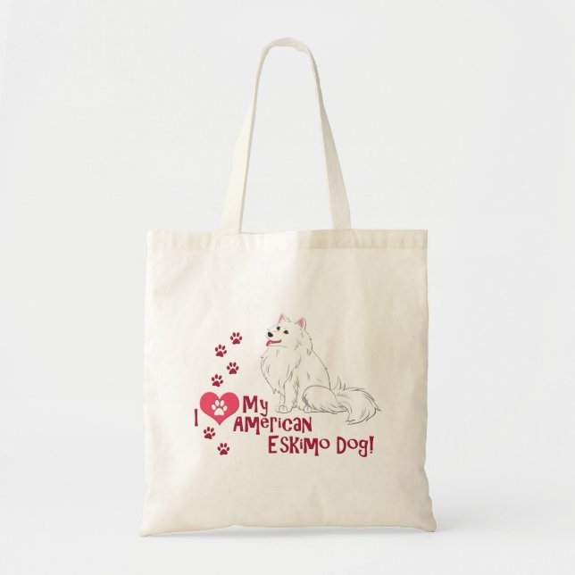 Bolsa Tote Eu Amo Meu Cachorro Esquimó Americano! (Frente)