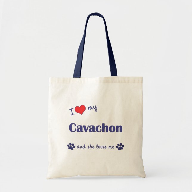 Bolsa Tote Eu amo meu Cavachon (o cão fêmea) (Frente)