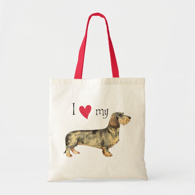 Bolsa Tote Eu amo meu Dachshund Wirehaired (Frente)