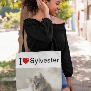 Bolsa Tote Eu Amo Meu Gato foto personalizada