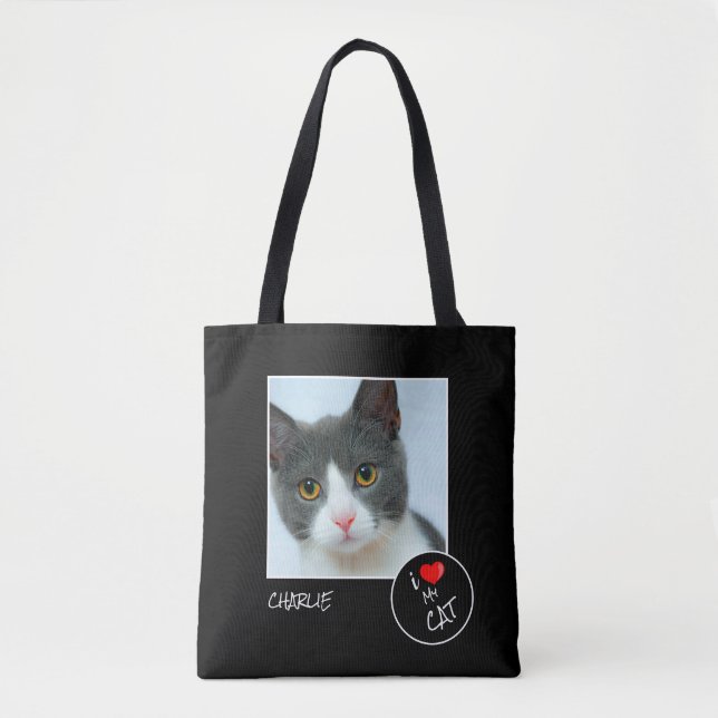 Bolsa Tote Eu Amo Meu Gato, Foto Personalizada - Pet Lovers (Frente)