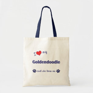 Bolsa Tote Eu amo meu Goldendoodle (o cão fêmea)