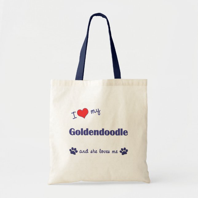 Bolsa Tote Eu amo meu Goldendoodle (o cão fêmea) (Frente)