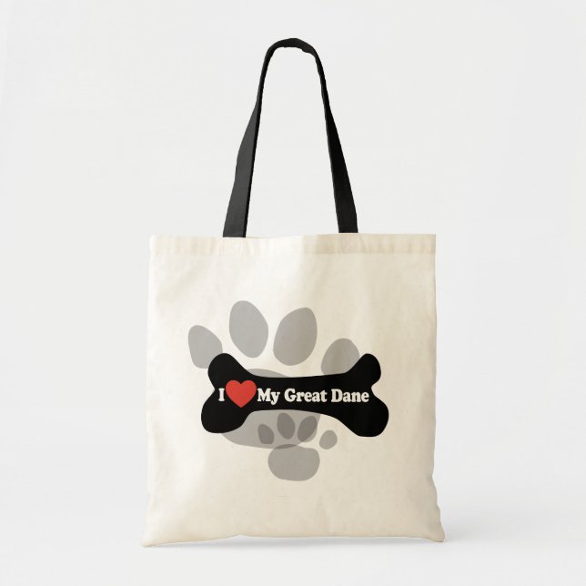 Bolsa Tote Eu amo meu great dane - osso de cão (Frente)