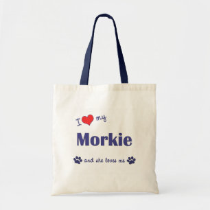 Bolsa Tote Eu amo meu Morkie (o cão fêmea)