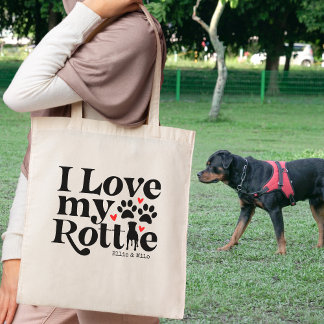 Bolsa Tote Eu Amo Meu Rottie Rottweiler Cachorro Nome Persona