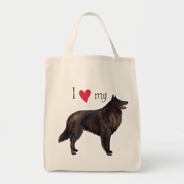 Bolsa Tote Eu amo meu Sheepdog belga (Frente)