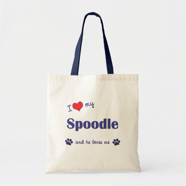 Bolsa Tote Eu amo meu Spoodle (o cão masculino) (Frente)