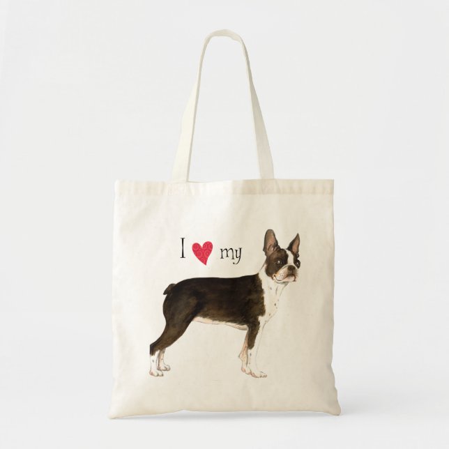 Bolsa Tote Eu amo minha Boston Terrier (Frente)
