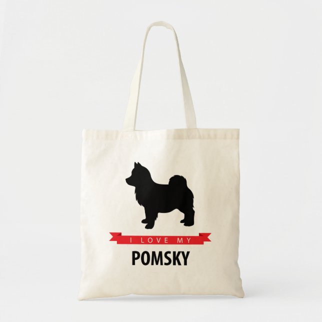 Bolsa Tote Eu amo minha sacola de Pomsky (Frente)