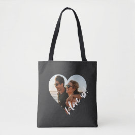 Bolsa Tote Eu amo-nos Script Heart Photo Black