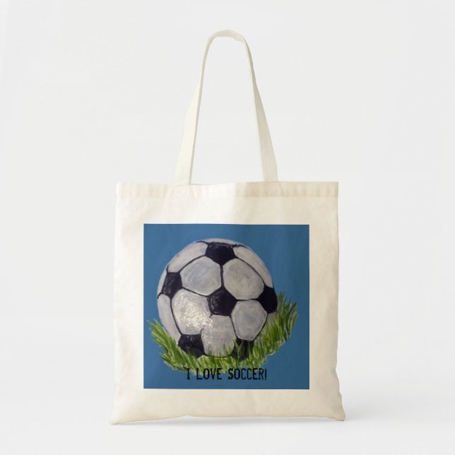 Bolsa Tote Eu amo o futebol com bola de futebol (Frente)