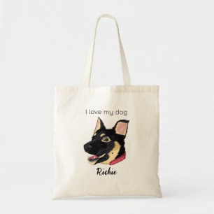 Bolsa Tote Eu Amo O Meu Cachorro German shepherd Bonito Nome