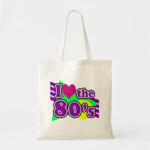 Bolsa Tote Eu amo o partido de néon geométrico dos anos 80 do