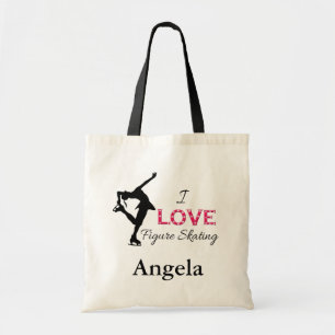 Bolsa Tote EU AMO o patinagem artística, flocos de neve,