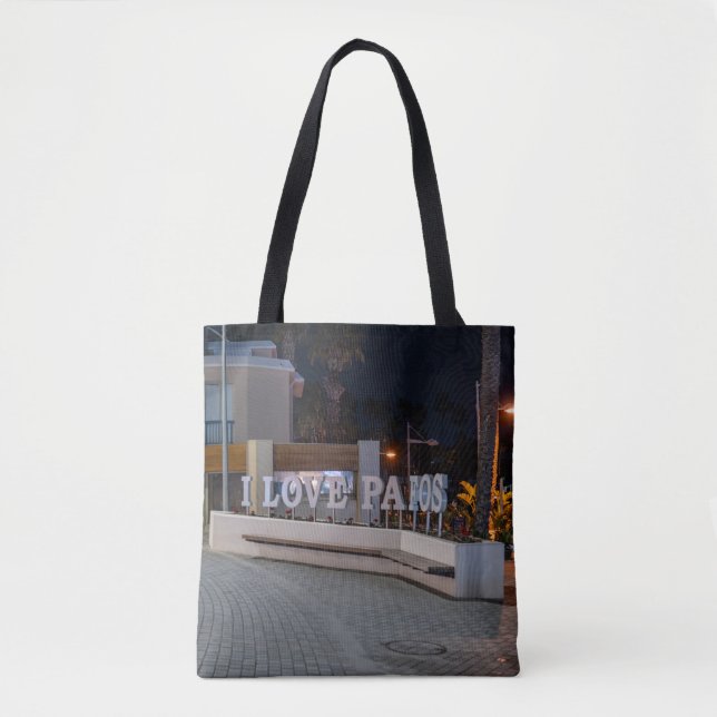 Bolsa Tote Eu amo o sinal de Pafos à noite (Frente)