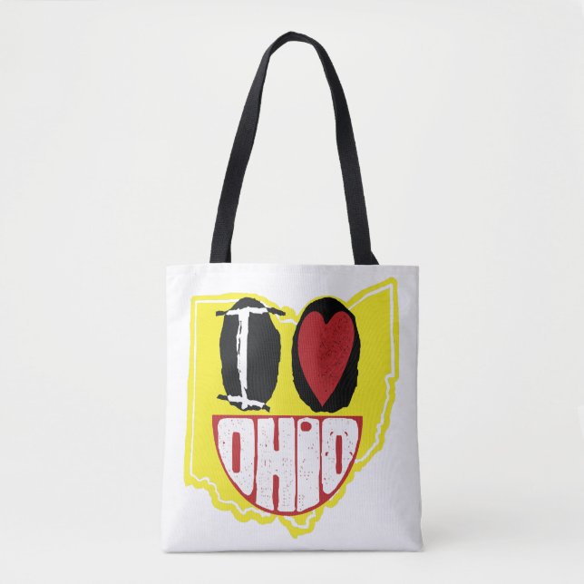 Bolsa Tote Eu Amo Ohio Rosto Feliz Sorridente (Frente)