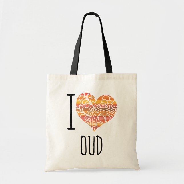 Bolsa Tote Eu Amo Oud Orange Mandala Heart (Frente)