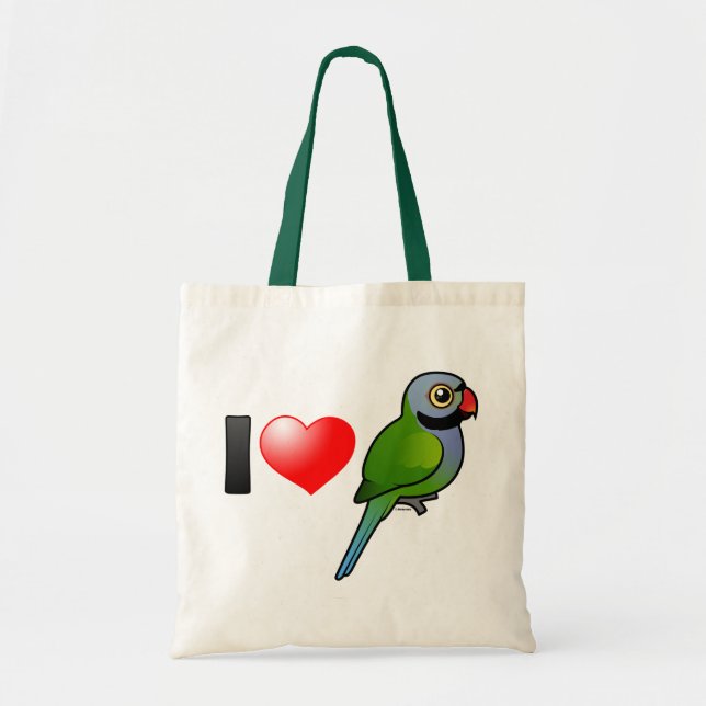Bolsa Tote Eu amo Parakeets de Derbyan (Frente)