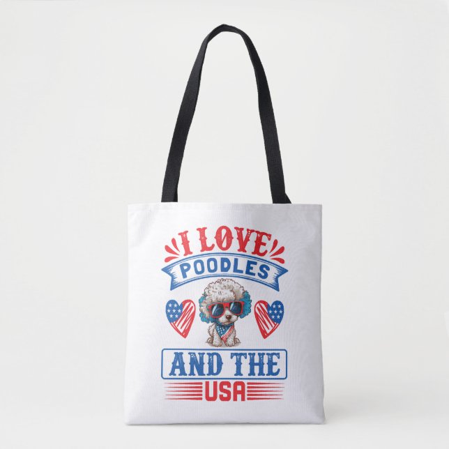 Bolsa Tote Eu amo Poodles e os EUA 01 (Frente)