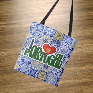 Bolsa Tote Eu Amo Portugal Azulejos Azuis Comprando Banda