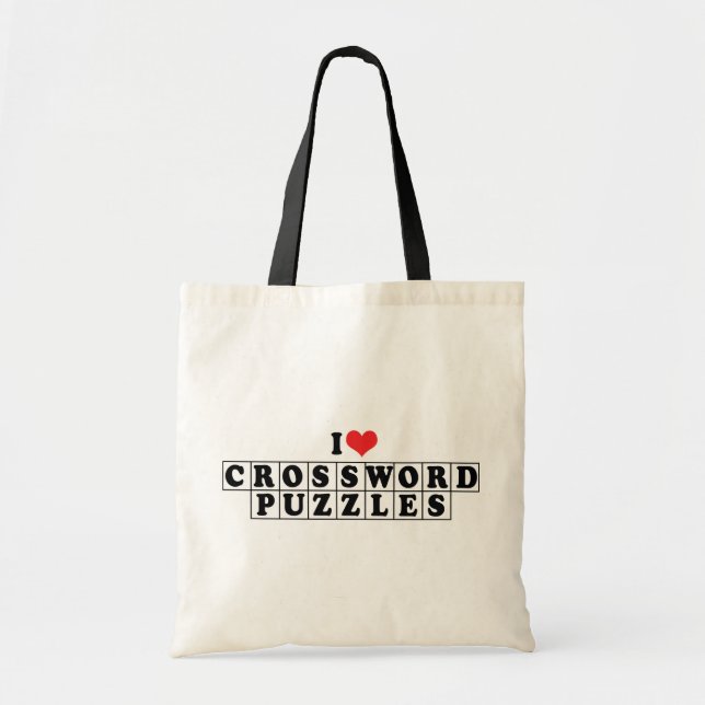 Bolsa Tote Eu Amo Quebra-cabeça Corações de Palavras Cruzadas (Frente)