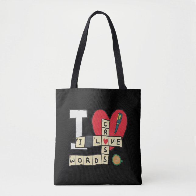 Bolsa Tote Eu Amo Quebra-cabeça De Palavras Cruzadas (Frente)