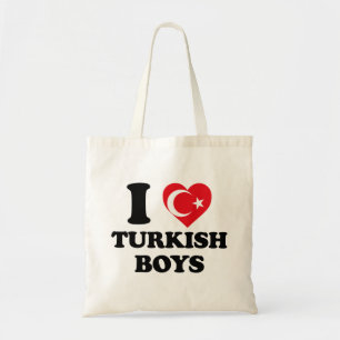 Bolsa Tote Eu Amo Rapazes Turcos Bandeira da Turquia Coração