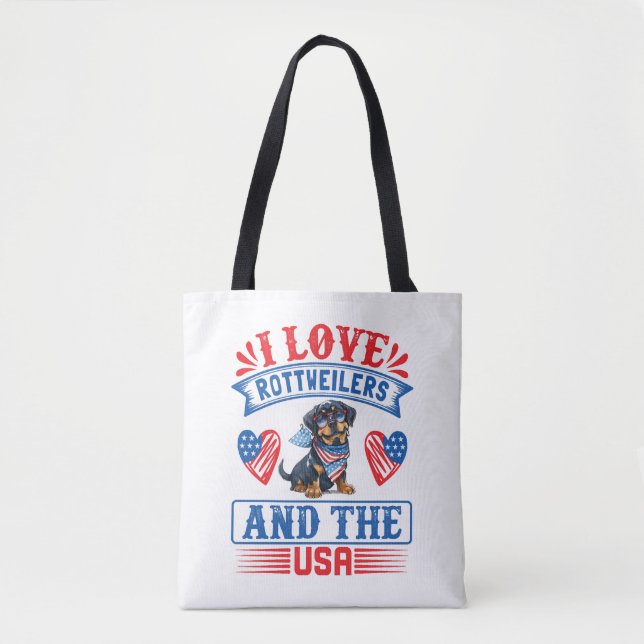 Bolsa Tote Eu amo Rottweilers e os EUA (Frente)