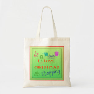 Bolsa Tote Eu Amo Sacola de Compras de Natal