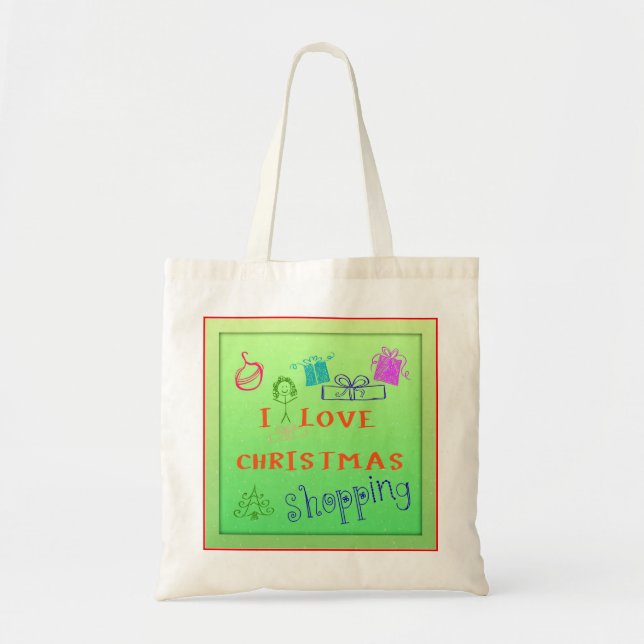 Bolsa Tote Eu Amo Sacola de Compras de Natal (Frente)
