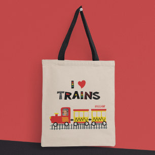 Bolsa Tote Eu amo trem crianças coloridas foto e nome