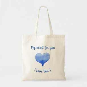 Bolsa Tote Eu Amo Você Coração Azul Fofo Dia dos Namorados  