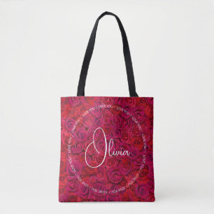 Bolsa Tote Eu Amo Você Nome Personalizado Rosas Vermelhas Amo