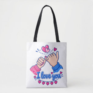 Bolsa Tote Eu Amo Você Promessa Mindinho Corações Fofos