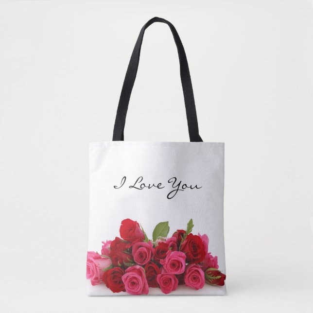 Bolsa Tote Eu Amo Você Querido Rosas Vermelhas e Rosadas (Frente)